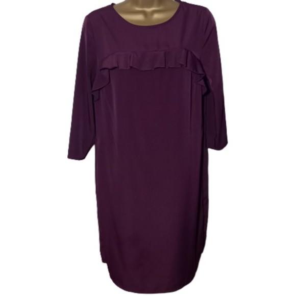 New Look Dresses & Skirts - Size 10 Ruffle Dark Purple ½ Sleeve Knee Length Shift Dress